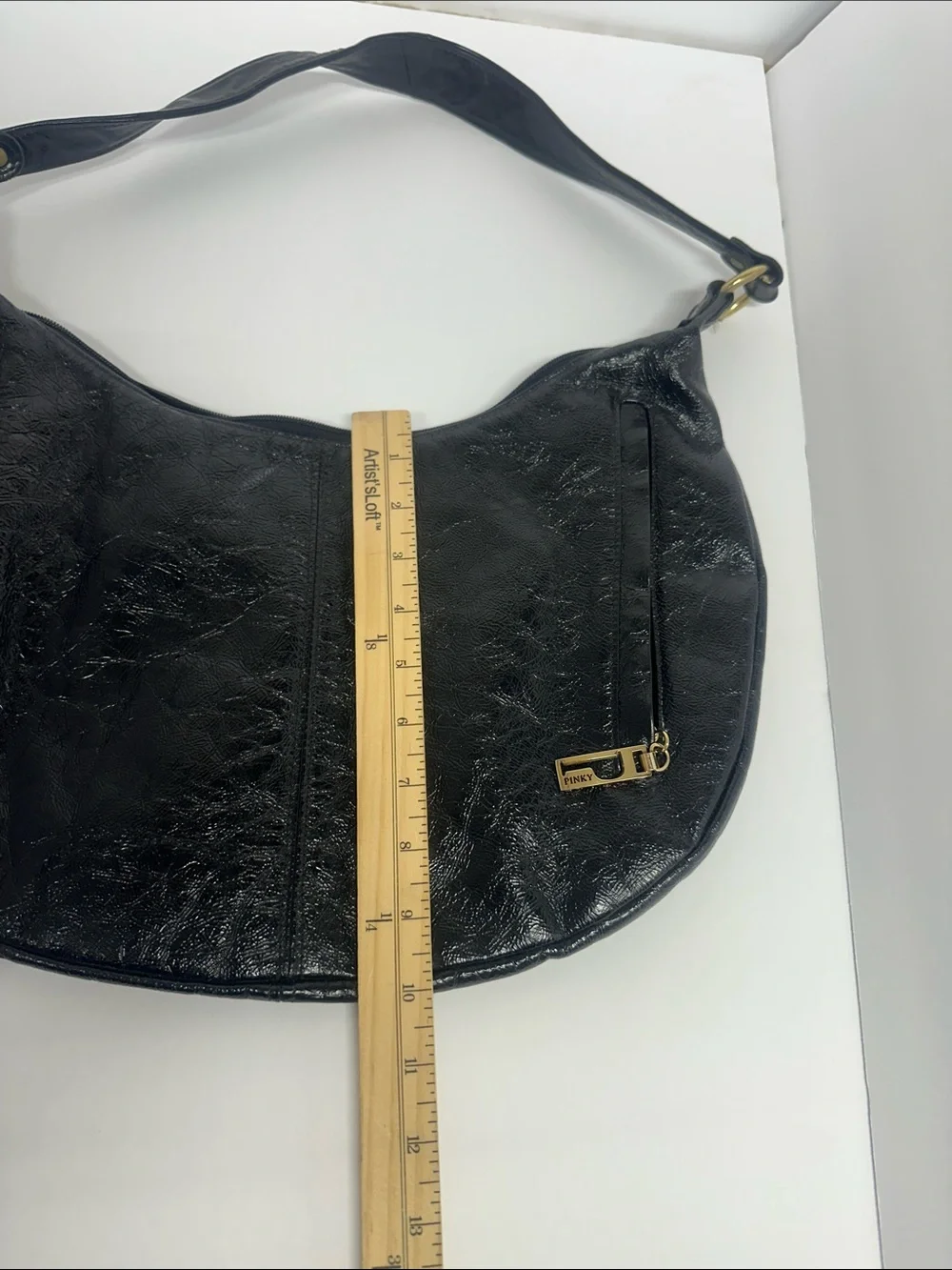 Pinky Black Leather Hobo Bag with Gold Hardware